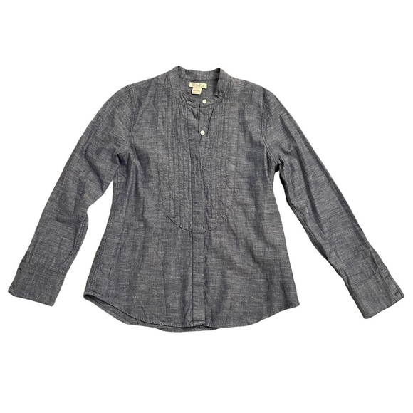 Lucky Brand Chambray Blue Jean Tuxedo Mandarin Collar Button Down Shirt Size Med - Picture 7 of 12